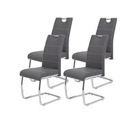 Hela Tische, Flora Lot De 4 Chaises Luge pour Cuisine, en Simili Cuir Gris, Poignée en Creux, Armature Métallique Chromée, 42 x 57 x 98 cm