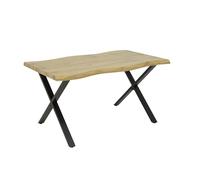 Hela Tische Gerda Table À Manger, Plateau De 46 mm, avec Aspect Flache en Chêne Sauvage, Piètement Métallique Noir en X, 140 x 90 cm