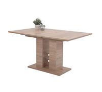 Hela Tische, Helena Table coulissante avec piètement à colonnes, matériau dérivé du Bois avec revêtement en mélamine, décor chêne Sonoma, Extensible avec Ouverture synchronisée 140-220 x 90 cm