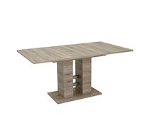 Hela Tische, Helena Table Coulissante Avec Piètement À Colonnes, Matériau Dérivé Du Bois Avec Revêtement En Mélamine, Décor Chêne San Remo, Extensible Avec Coulisse Synchrone 140-220 x 90 cm