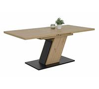 Hela Tische, Jeanette Table à Manger, matériau dérivé du Bois, décor chêne Artisan, Socle Noir, Ouverture synchronisée 140-180 x 90 cm