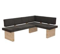Hela Tische, Linn Banc D’angle, Tissu Marron, Armature En Bois Chêne Artisanal, Montable À Gauche Ou À Droite, Charge Max. Env. 300 kg, Dimensions 200 x 140 x 83 cm