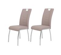 Hela Tische Lot De 2 chaises De Salle À Manger, Revêtement en Similicuir Cappuccino, Piètement en Tube Rond Chromé, 100 x 43 x 64 cm