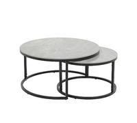 Hela Tische, Lot de 2 Tables Basses Louis, Rondes, en Pierre véritable Aspect marbre Brillant, Gris marbré, diamètre : 80 et 60 cm