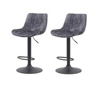 Hela Tische, Lot de 2 tabourets de Bar Sabine - Velours Anthracite - Dossier rembourré - Pivotant à 360° - Réglable en Hauteur avec Levage