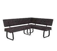Hela Tische, Luise Banc D’angle Avec Dossier, Microfibre Anthracite, Piètement En Patins Métalliques Anthracite, Assise Confortable Avec Panier À Ressorts, 202 x 152 x 92 cm