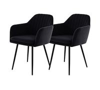 Hela Tische Mila Lot De 2 Chaises avec Accoudoirs, Chaise De Cuisine, Revêtement Velours Noir, Piétement en Tube Rond Noir, Accoudoirs, Surpiqûres