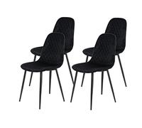 Hela Tische Mira Lot De 4 Chaises De Salle À Manger, Chaise De Cuisine, Velours Noir, Piétement en Tube Rond Noir, Surpiqûres en Losange
