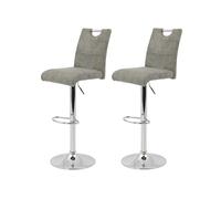 Hela Tische, Miranda Lot de 2 Tabourets de Bar et de Bistrot, Microfibre Grise, Pied Trompette Réglable en Hauteur et Pivotant à 360°, Hauteur d'Assise de 60 à 82 cm