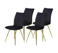 Hela Tische, Selena Lot De 4 Chaises De Salle À Manger, Revêtement Surpiqué en Losanges en Velours Noir, Pieds Chromé Doré, Pivotantes À 360°