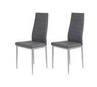 Hela Tische, Simone Lot De 2 Chaises De Salle À Manger, Chaises De Cuisine, Cuir Synthétique Gris, Piétement Tubulaire Rond, Couleur Aluminium, Surpiqûres