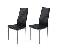 Hela Tische, Simone Lot De 2 Chaises De Salle À Manger, Chaises De Cuisine, Cuir Synthétique Noir, Piétement Tubulaire Rond, Couleur Aluminium, Surpiqûres