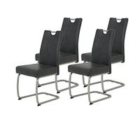 Hela Tische, Sophia Lot De 4 Chaises Cantilever pour Salle À Manger, Microfibre Anthracite, Armature en Acier Inoxydable, Assise Confortable avec Panier À Ressorts, Charge Maximale 140 kg