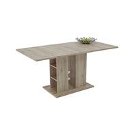 Hela Tische, Steffi Table à Manger à piètement de Type Colonne, décor chêne Sanremo Clair, Pieds Colonne avec étagères, Extensible 120-160 x 80 x 76 cm