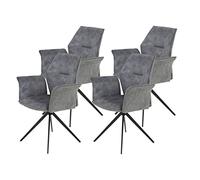 Hela Tische Susanne Lot de 4 Fauteuils, Chaises avec Accoudoirs, Microfibre Velours et Tissu Tissé Gris, Piètement Métallique Noir, Pivotant à 360°