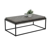 Hela Tische, Table Basse Carlos, Plateau de Table d’Une épaisseur de 10 cm, Aspect Chevrons Gris, Cadre Noir en métal revêtu par pulvérisation