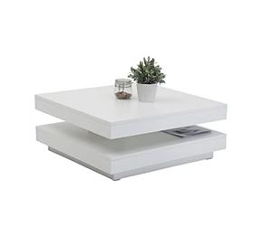Hela Tische, Table Basse de Salon Andy, carrée, matériau dérivé du Bois, Plateau de Table pivotant à 360°, Blanche, 67 x 67 x 35 cm