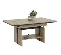 Hela Tische, Table Basse Ingo, Fonctionnelle, en matériau dérivé du Bois avec revêtement mélaminé, décor chêne Viking, Extensible 110 à 150 cm, réglable en Hauteur de 53 à 72 cm avec élévateur