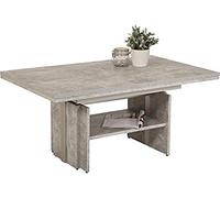 Hela Tische, Table Basse Jerome, matériau dérivé du Bois avec revêtement mélaminé, Aspect béton, Extensible de 110 à 177 cm, Hauteur réglable avec élévateur de 53 à 69 cm
