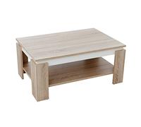 Hela Tische, Table Basse Tim, en matériau dérivé du Bois avec revêtement mélaminé, Bord de Table de Couleur contrastée, Sonoma/Blanche, Grande étagère, 90 x 60 x 41 cm