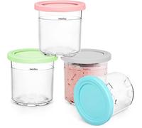HELAJOY Lot de 4 pintes à crème glacée, 473,6 g, compatibles avec les machines à crème glacée Ninja Creami NC299AMZ et NC300, sans BPA et passent au lave-vaisselle, avec couvercles colorés