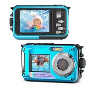 Helangel Appareil Photo Etanche Numérique,Full HD 2.7K 48MP Caméra sous-Marine Zoom Digital 16x Camera Etanche avec Double écran Caméra pour Adolescents Élèves Débutants Bleu