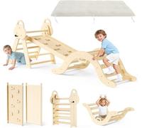 Helangel Montessori - Kit de jeu d'intérieur 7 en 1 - Kit d'escalade Montessori : triangle d'escalade intérieur, arche d'escalade avec coussins et toboggan pour enfants, aire de jeux d'intérieur de 1