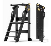 Helangel Tour d'observation Montessori Pliable,modèle actualisé Tour Montessori Pliable de 1 to 3 Years Old Observation Tower for Children Montessori Learning Natural Wood Kitchen Helper Safety(Noir)