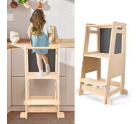 Helangel Tour d'observation Montessori,Tour d'observation Enfant 3 Hauteurs Réglables Kitchen Helper avec Tableau Tour d'apprentissage Bebe pour Learning Natural Wood