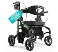 Helavo Déambulateur et Fauteuil Roulant 2 en 1 avec Roues Tout-Terrain - Rollator Léger Pliable avec Fonction Fauteuil Roulant, Hauteur Réglable, Charge jusqu’à 136 kg