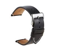 HELBAY Bracelet de montre homme en cuir fait main, 16/18/20/22/24 mm, style jonc souple vintage,Noir,16 mm