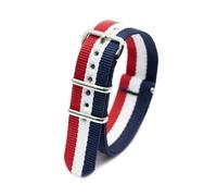 HELBAY Bracelet de montre rayé en nylon pour homme, boucle ardillon argentée, 18 mm, 20 mm, 22 mm, 24 mm, accessoire de remplacement pour bracelet de montre,Bleu Blanc Rouge,18 mm