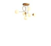 HELCEKOU Lustre moléculaire Magic Bean à 6 lumières, Lustre Globe Style Milieu du siècle pour Salon, Restaurant, Cuisine (Or + Blanc Laiteux)