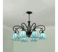HELCEKOU Lustre vintage en vitrail bleu, suspension conique à 8 lumières, style lampe suspendue pour salle à manger