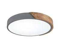 HELCEKOU Plafonnier LED Rond en Forme de Macaron, Lampe Moderne en Bois encastrée pour Chambre d'enfant, Salon, Couloir, Gris et Blanc Chaud - 50 cm, 36 W