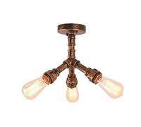 HELCEKOU Plafonnier Style loft américain rétro avec tuyaux d'eau, 3 têtes, Semi-encastré, Lampe Rustique, Lustre Industriel en métal Steampunk, luminaire d'intérieur pour Salon.