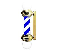 HELCEKOU Poteau de barbier, Lampe LED sur Poteau de 75 cm pour Salon de beauté, Salon de Coiffure, Boutique, Lampe Murale étanche rotative et Lumineuse (Bleu et Blanc, Or)