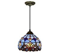 HELCEKOU Suspension Baroque de Style Vintage, Abat-Jour en Verre coloré méditerranéen de 20 cm, idéale pour Une Chambre, Un Salon ou Un îlot de Cuisine - Bleu