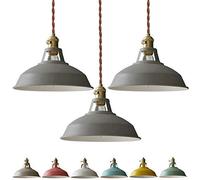 HELCEKOU Suspension Industrielle Vintage Macaron - Lustre LED de Plafond pour Restaurant, Cuisine ou café, 3 Abat-Jour de Couleurs différentes, culot E26 (Gris)