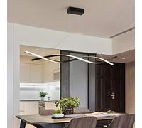 HELCEKOU Suspension LED Design ondulée, Lampe Suspendue linéaire réglable, Lustre spiralé Moderne de Style Nordique pour îlot de Cuisine, Table à Manger ou Salon, Noir + lumière Chaude - 120 cm