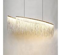 HELCEKOU Suspension rectangulaire Moderne et Luxueuse à Pampilles et chaîne décorative - Éclairage Chaleureux idéal pour Le Salon, la Salle à Manger ou Un hôtel - Finition chromée