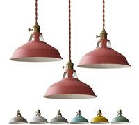 HELCEKOU Suspension Vintage Macaron - Luminaire Industriel LED pour Restaurants, lofts et cafés - Lustre 3 pièces avec Abat-Jour coloré et culot E26 (Rose)