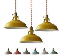 HELCEKOU Suspension Vintage Macaron - Luminaire Industriel LED pour Restaurants, lofts et Cuisines - Abat-Jour coloré - Culot E26 - Lot de 3 (Jaune)