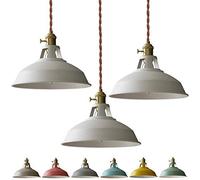HELCEKOU Suspension Vintage Macaron - Plafonnier LED Industriel pour Restaurants et cafés, Abat-Jour coloré, culot E26, Lot de 3, idéal pour Une Cuisine ou Un loft.