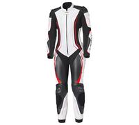 Held Ayana 3 - Combinaison en cuir pour femme - Certifié AAA CE selon la norme EN 17092 - Avec protections de niveau 2 D3O - Genouillères - Cuir de vachette souple - Noir/blanc/rouge - Taille : 44