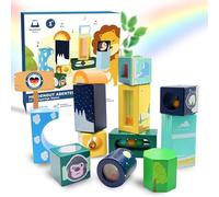 HELDENGUT® Blocs Sonores 'Tour-du-Monde' dès 1 an pour Bébés - Cubes de Construction en Bois de Qualité - Jouet Éducatif Montessori pour Filles & Garçons dès 1 an