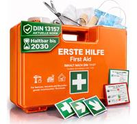 HELDENWERK Boîte de premiers secours version 2026 DIN 13157:2021 avec | Mallette de premiers secours pour entreprise, bureau et restauration, avec autocollants et plomb, étanche