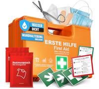 HELDENWERK Trousse de premiers secours selon la nouvelle norme DIN 13157:2021 avec support mural et autocollants | Mallette de premiers secours universelle pour entreprise, maison ou restauration