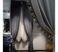 Helen curtain Lot de 2 Rideaux occultants en Velours avec Pompons pour Salon, Chambre à Coucher (Gris Fer, 254 x 243 cm)