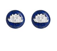 Helen de Lete Boucles d'oreilles à tige en argent sterling S925 avec pierre lapis-lazuli 3D en forme de lotus